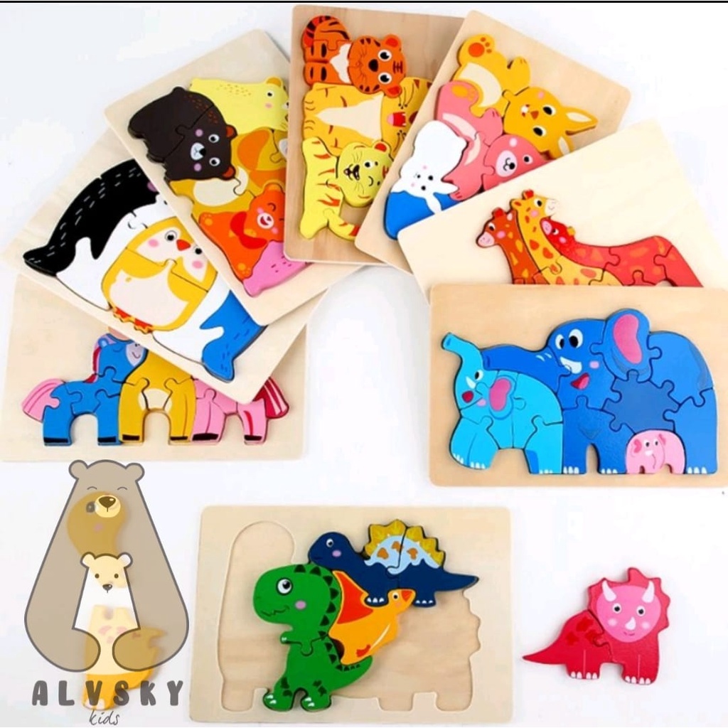 MAINAN EDUKASI PUZZLE 3D CHUNKY KAYU / WOODEN PUZZLE 3D ANIMAL