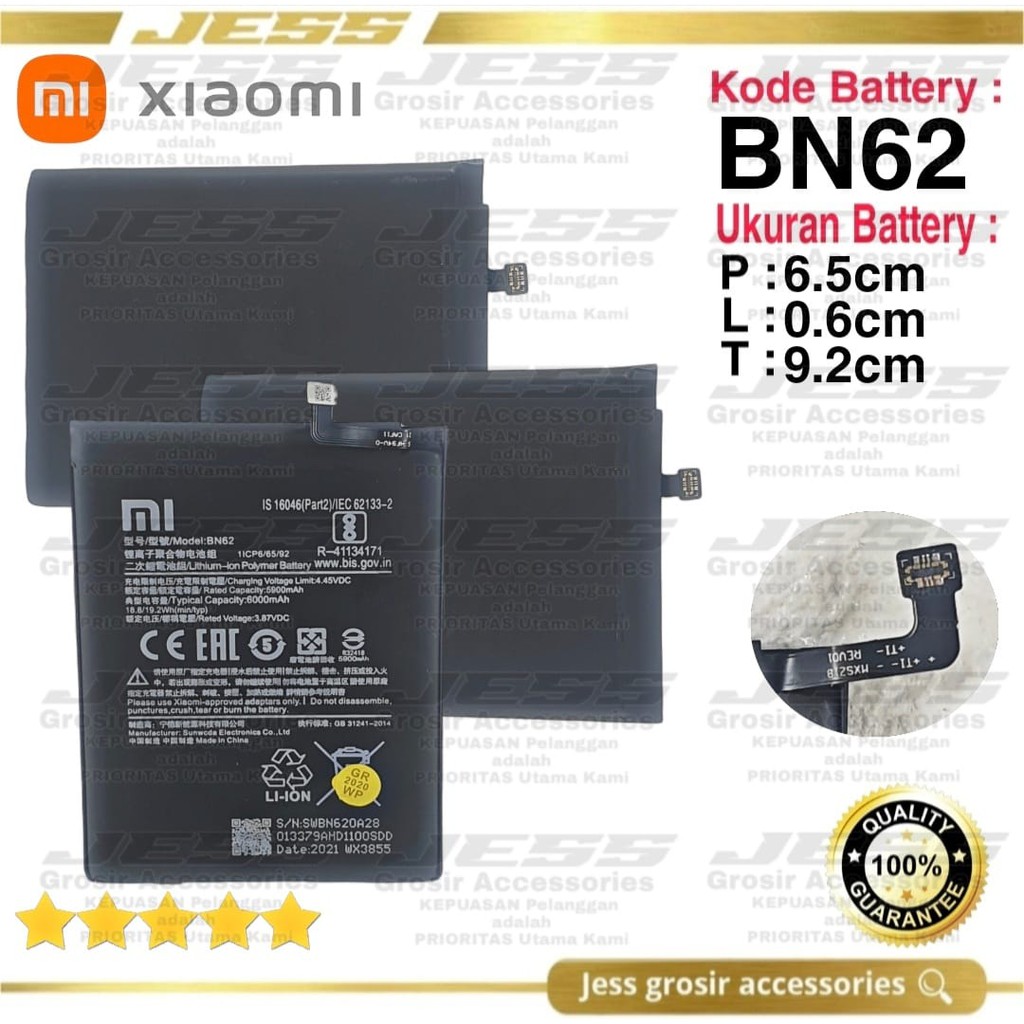 Baterai Battery Original Xiaomi BN62 BN-62 For Tipe HP REDMI 9T - M2010J19SG &amp; POCOPHONE POCO M3 - M2010J19CG