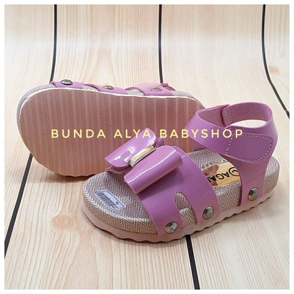 Sandal Anak Perempuan Tali Usia  7 Tahunan Size 33 Pita - Sendal Anak Anti Licin PINK Alas Karet