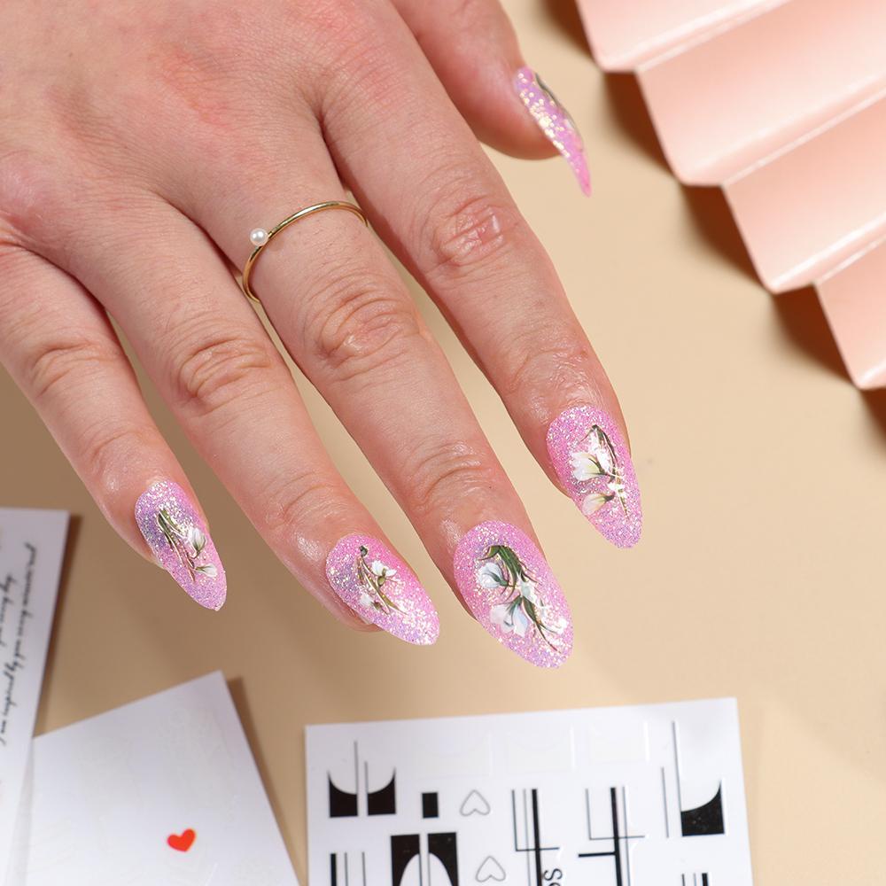 Stiker Kuku Warna Putih Hijau Gaya Perancis Untuk Nail Art