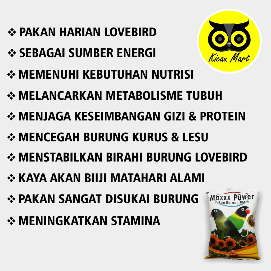 PAKAN MAXXX POWER LOVEBIRD MAKANAN HARIAN BURUNG LOVE BIRD BIJI MILLET MILET PKNBRMP1