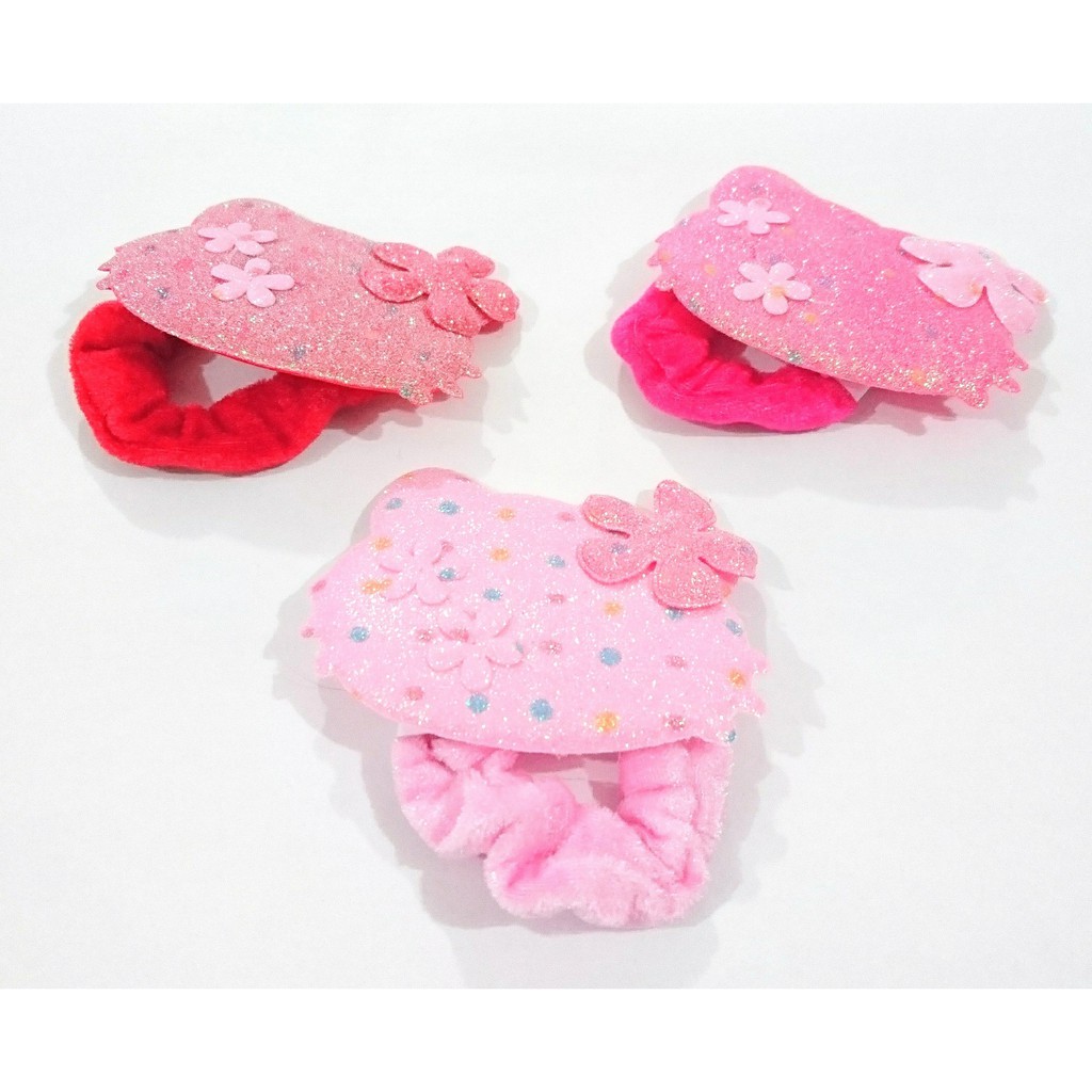 ikat rambut hello kitty glitter bunga bludru