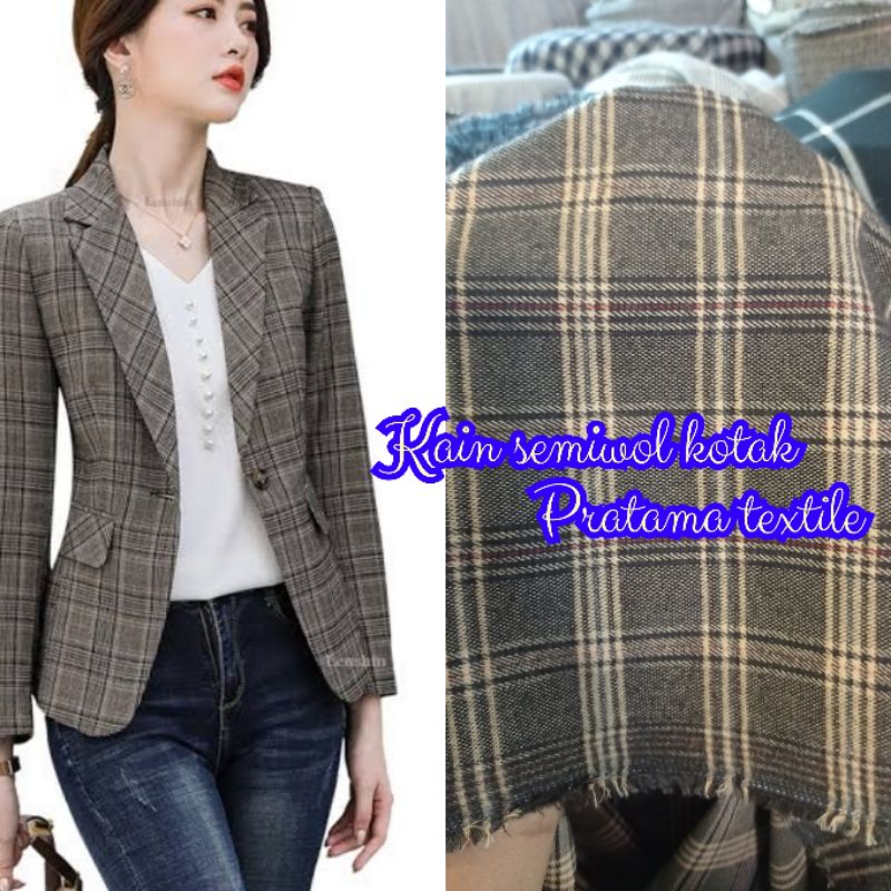 Kain blazer motif_Bahan kain blazer semiwool import motif terbaru