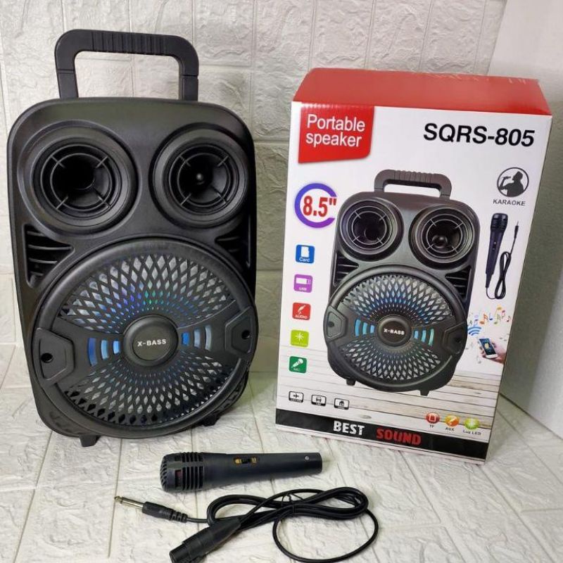 Speaker Bluetooth 8,5Inchi SQRS 885 Bonus 2 Microphone /Speaker Wireless Radio fm/Salon Aktif Super Bass Best Sound/Speaker Portable 8,5 Inchi aktif Speaker