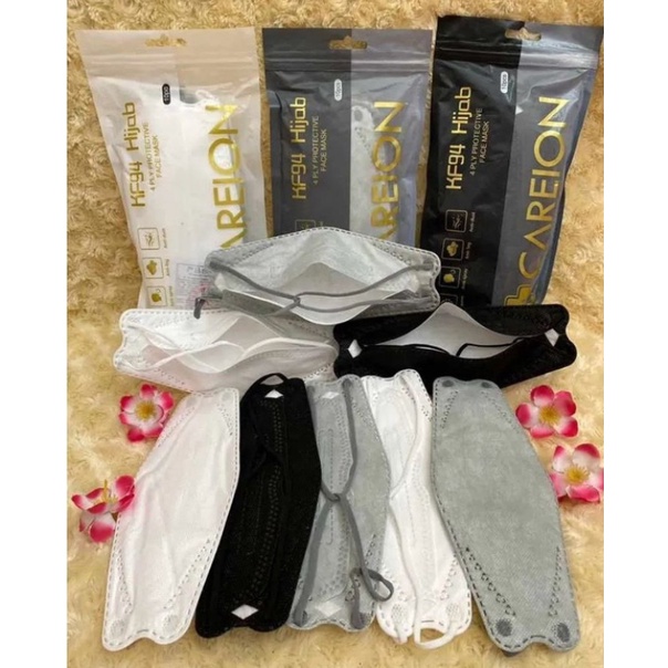 MASKER HIJAB CAREION ORLEE DUCKBILL KF94 KF HEADLOOP KOREA HITAM PUTIH ABU ABU Isi 10pcs per pack Original