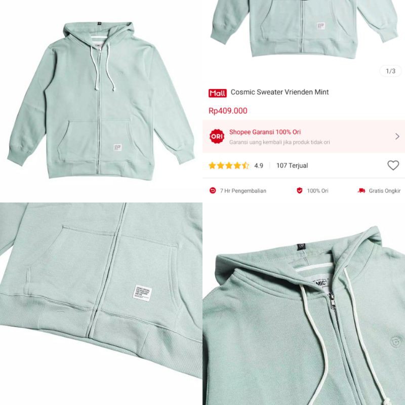 Zipper hoodie/sweater/jaket cosmic vrienden mint