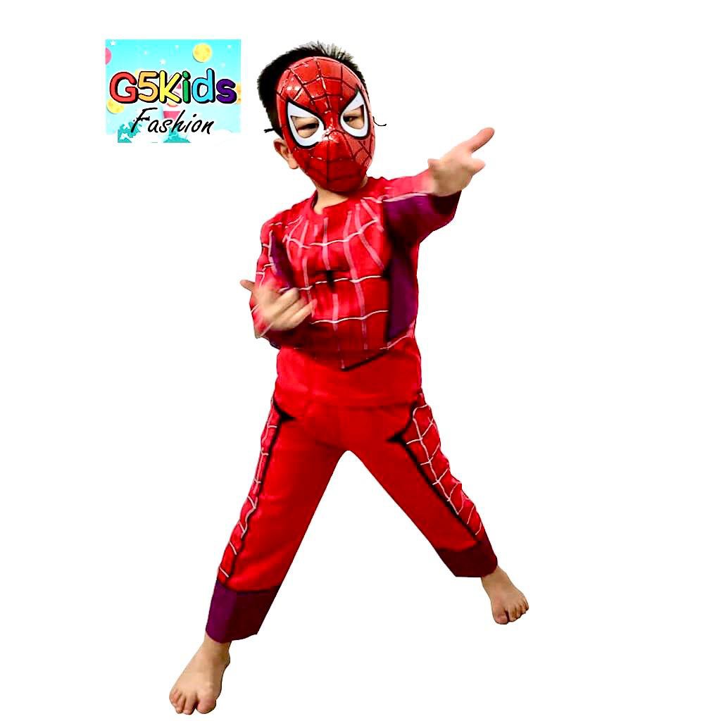 Setelan Anak  Kostum  Spiderman  Panjang Bonus Topeng Usia 2 