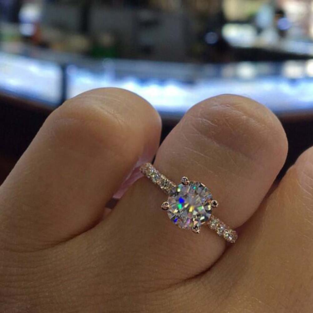 Hu Hu Hu Hu Hu Alat Bantu Pasang Kacamata♡ Cincin Wanita Hias Berlian Imitasi Bulat Glitter Untuk Pernikahanhadiah