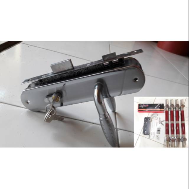 Paket komplit 3 set slot pintu + 1 set body kunci +4 batang handle pintu