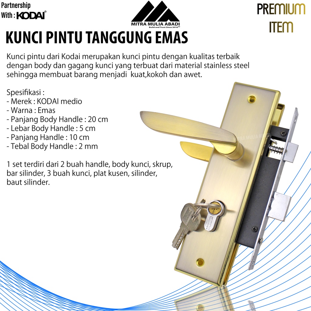 Kunci Pintu Tanggung Silver By KODAI Medio Gagang Minimalis I Fullset