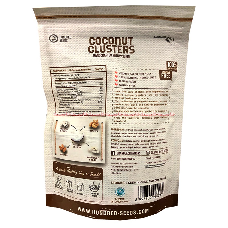 Coconut Clusters Chocolate Mix 100gr White Super Seeds Nuts Heatlhy Snack Cemilan Kelapa Coklat