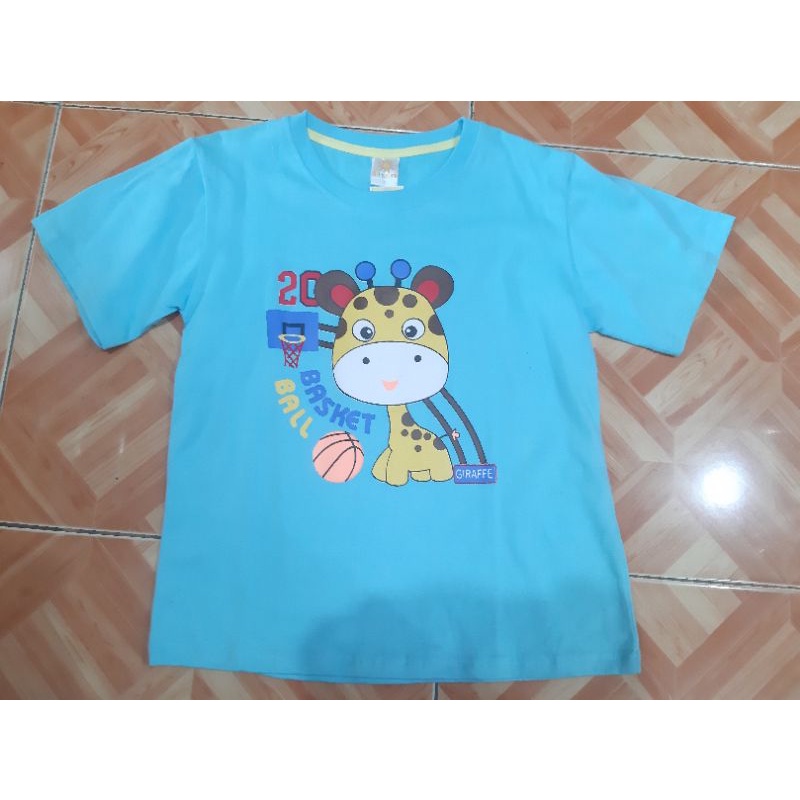 Kaos anak Little M Giraffe Basket ball ice blue