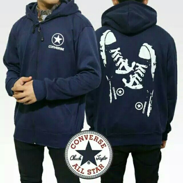 CONVERSE JAKET ZIPPER HOODIE PRIA / Jaket Converse Navy