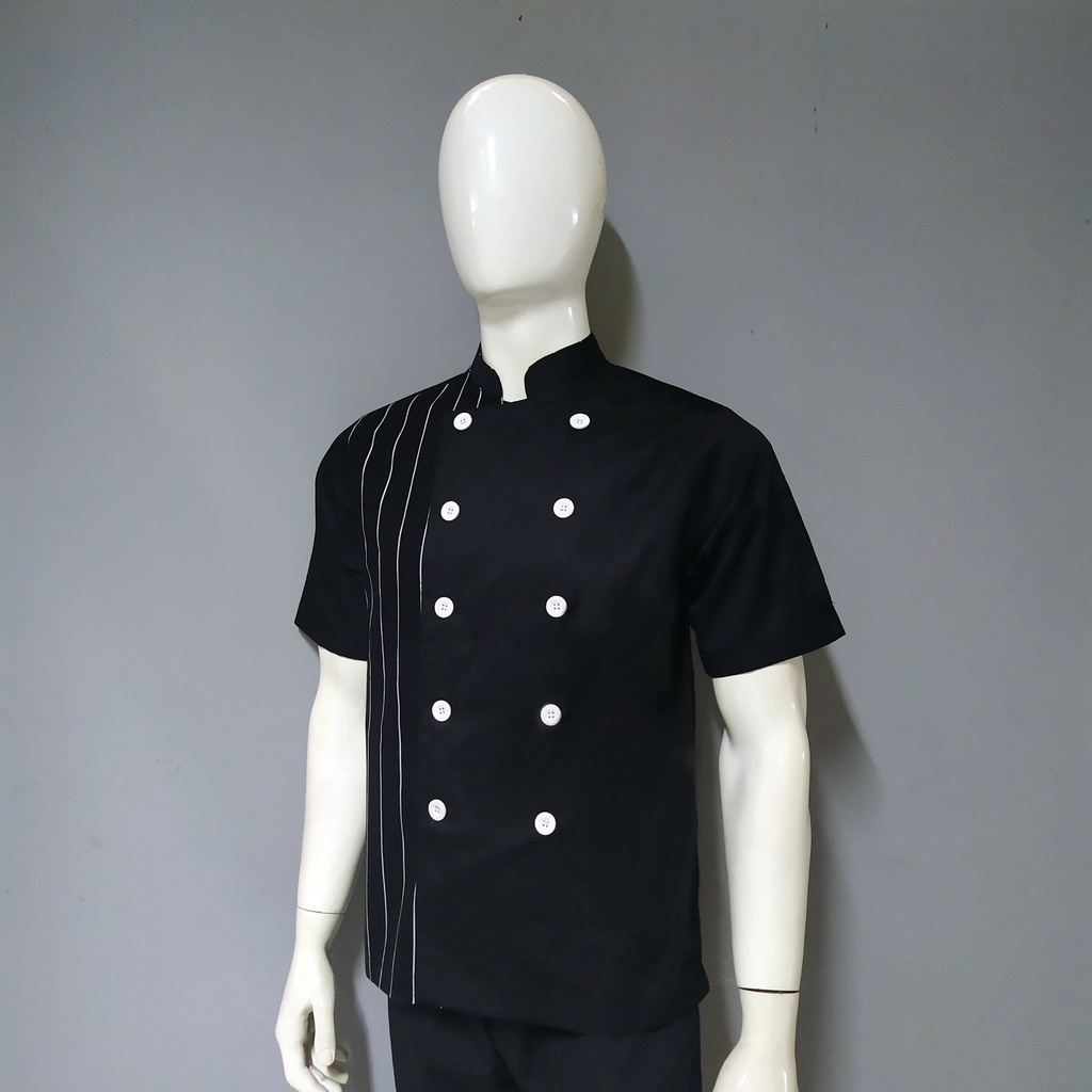 Chef Wear Baju Koki SS Hitam STRIPE Komb