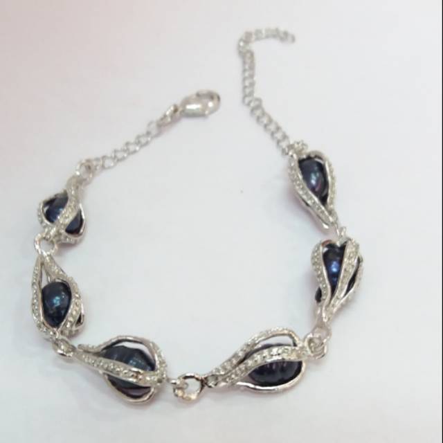 Gelang stenlish mutiara air tawar hitam