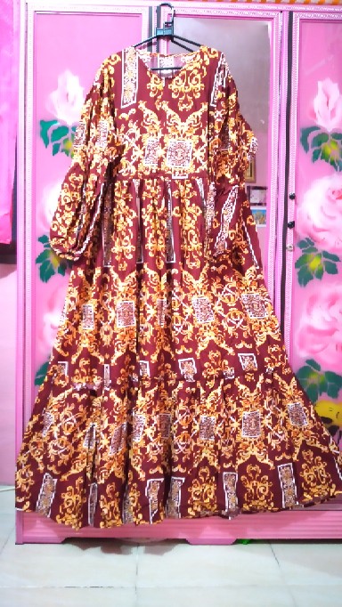 Gamis Syari Motif Batik Printing Bahan Rayon Adem