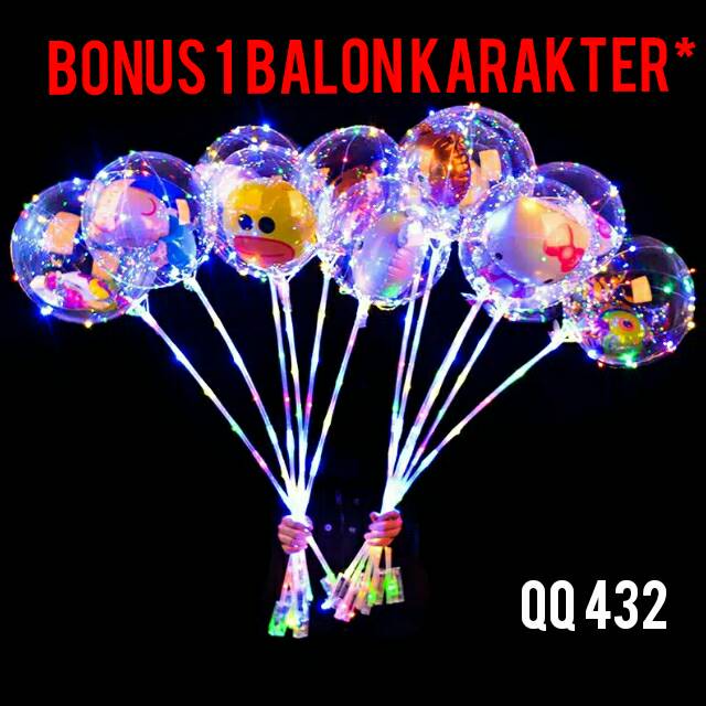 Balon Bobo led dengan bonus 1 balon karakter + gagang / Balon LED / Balon Berlampu / Balon PVC