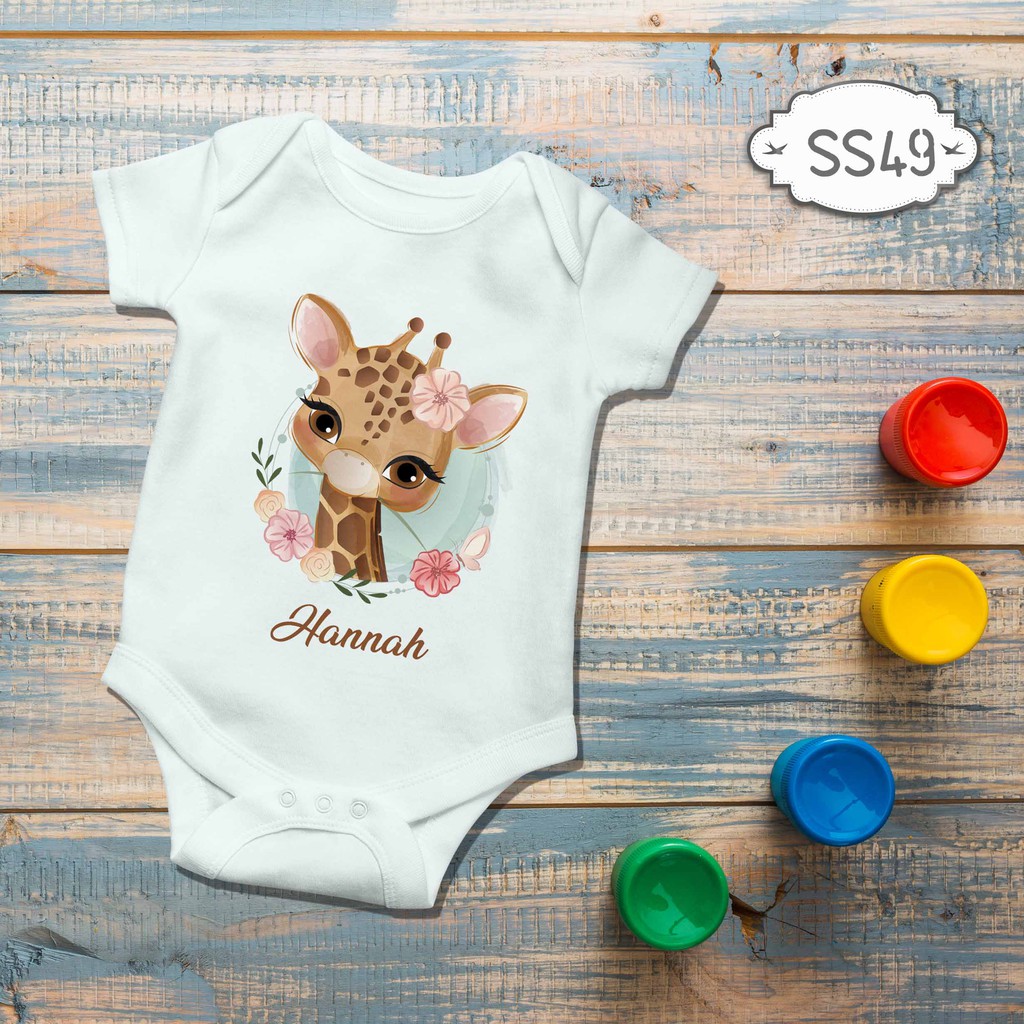 Jumper Baby Girl boy newborn Cute Baby Jerapah Cartoon Custom name nama bebas