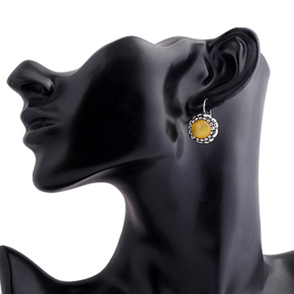 Anting Kait Gantung Plating Silver Hias Batu Opal Bentuk Bulat Gaya Vintageantik Untuk Wanita