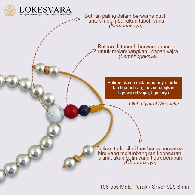 Tasbih Mala Buddha 108pcs Perak | Silver Premium 925