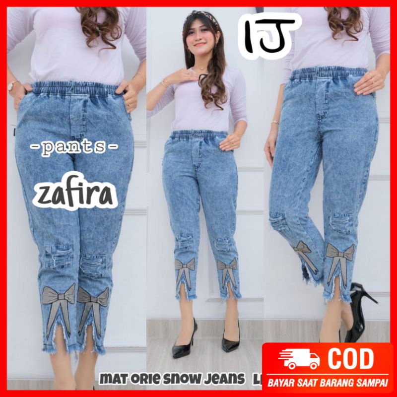 zafira pant / celana jeans wanita sobek motif pita super recomended