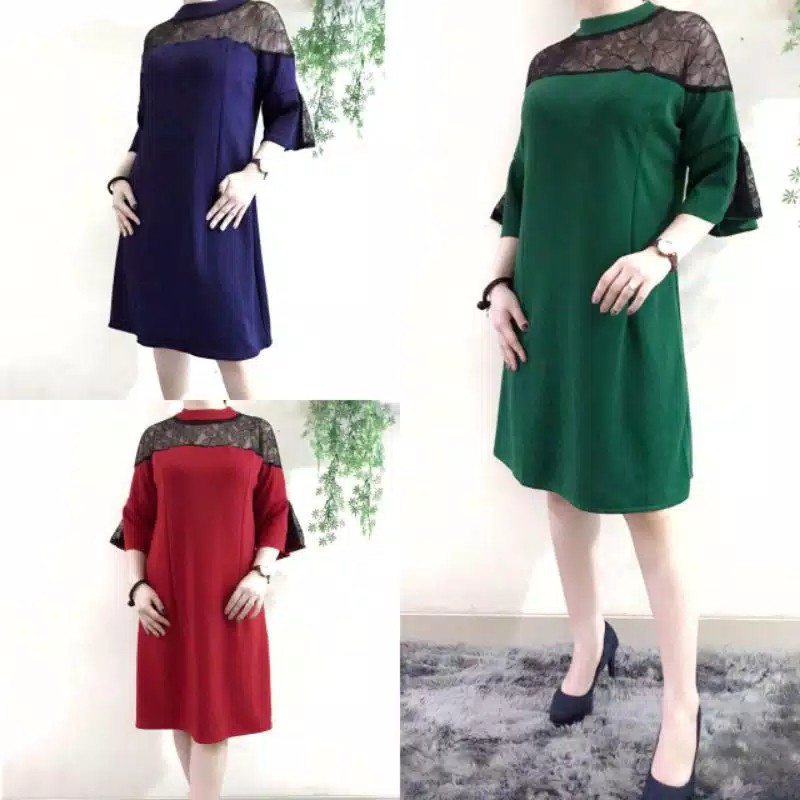 Dress Mewah kombinasi Brokat Scuba Premium