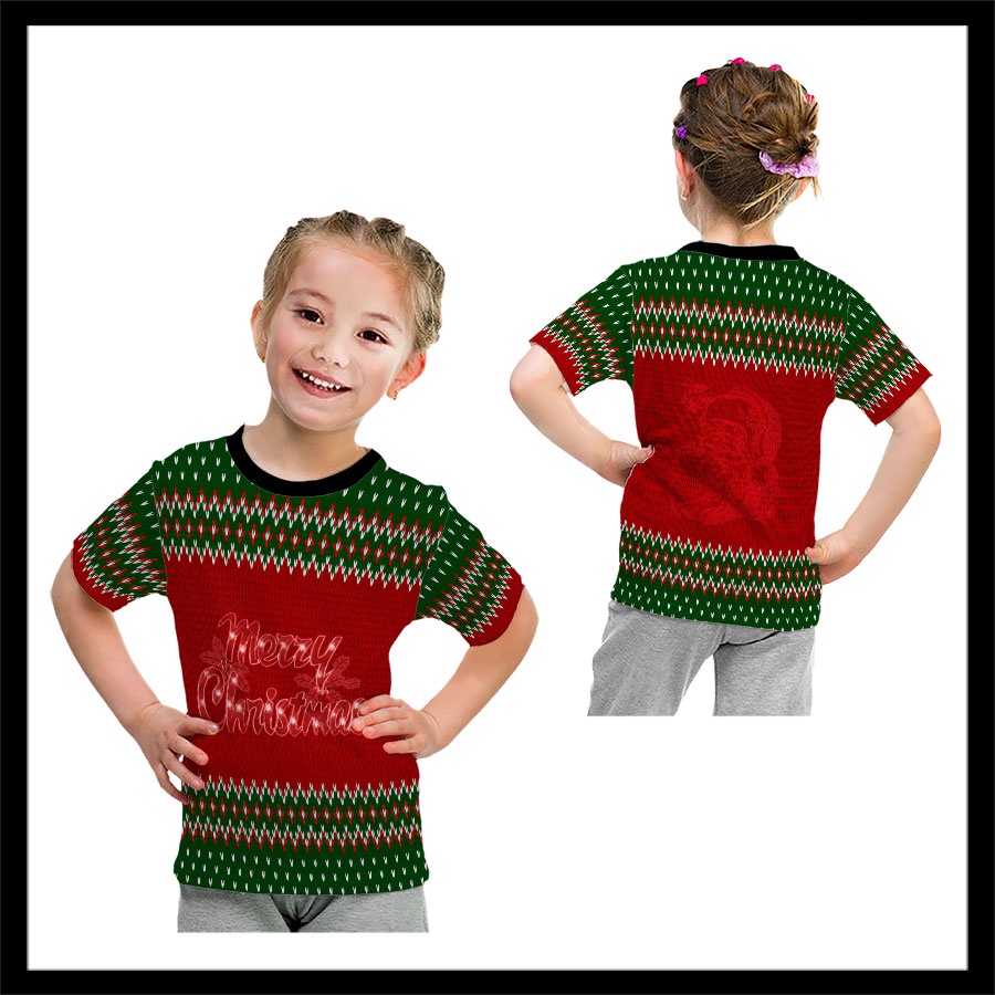 Baju Kaos Tshirt Anak Merry Christmas Natal 2021 Knit Fullprint Custom