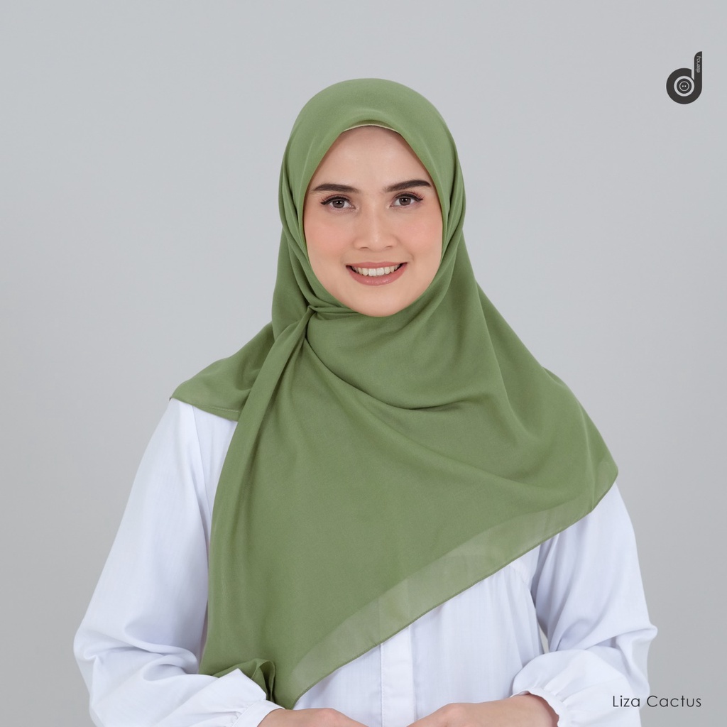 KERUDUNG  DEENAY POLOS LIZA CACTUS/HIJAU ARMY /KALE ORIGINAL -JAHIT TEPI BORDIR  DAN LOGO -115X115 C