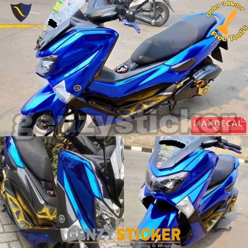 stiker skotlet biru chrome mirror sticker scotlite krom biru tua