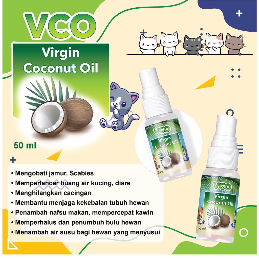 VIRGIN COCONUT OIL (VCO) OBAT JAMUR SCABIES CACING PENUMBUH BULU KUCING-50ML