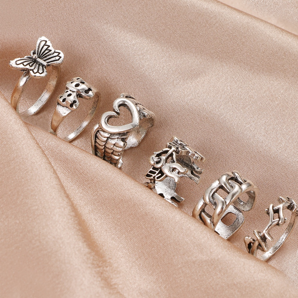 6 piece set opening adjustable personality ring skull exaggerated joint ring Cupid love butterfly ring For women