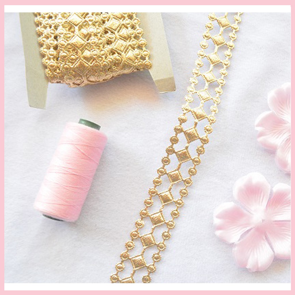 [PER ROLL] Renda Motif Kotak Bulat - vintage rustic hiasan baju aksesoris hiasan hampers serahan hia