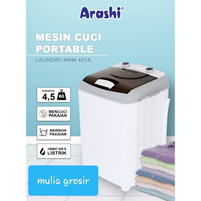 Mesin Cuci Portable Arashi AWM 451A Wash dan Dry 200Watt