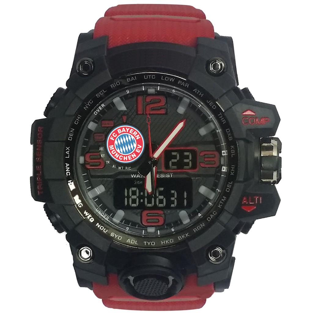 (Istimewa Bossque) Jam BAYERN MUNCHEN Double Time Tali Merah Marun (Exclusive)