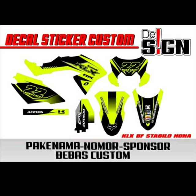 DECAL STICKER KLX BF HIJAU STABILO