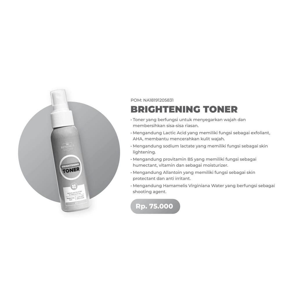 Bening Skincare Dr Oky Pratama Paket Brightening Terbaik (Free Gift) Benings Skincare - Benings Clinic Paket Pencerah-Toner Brightening