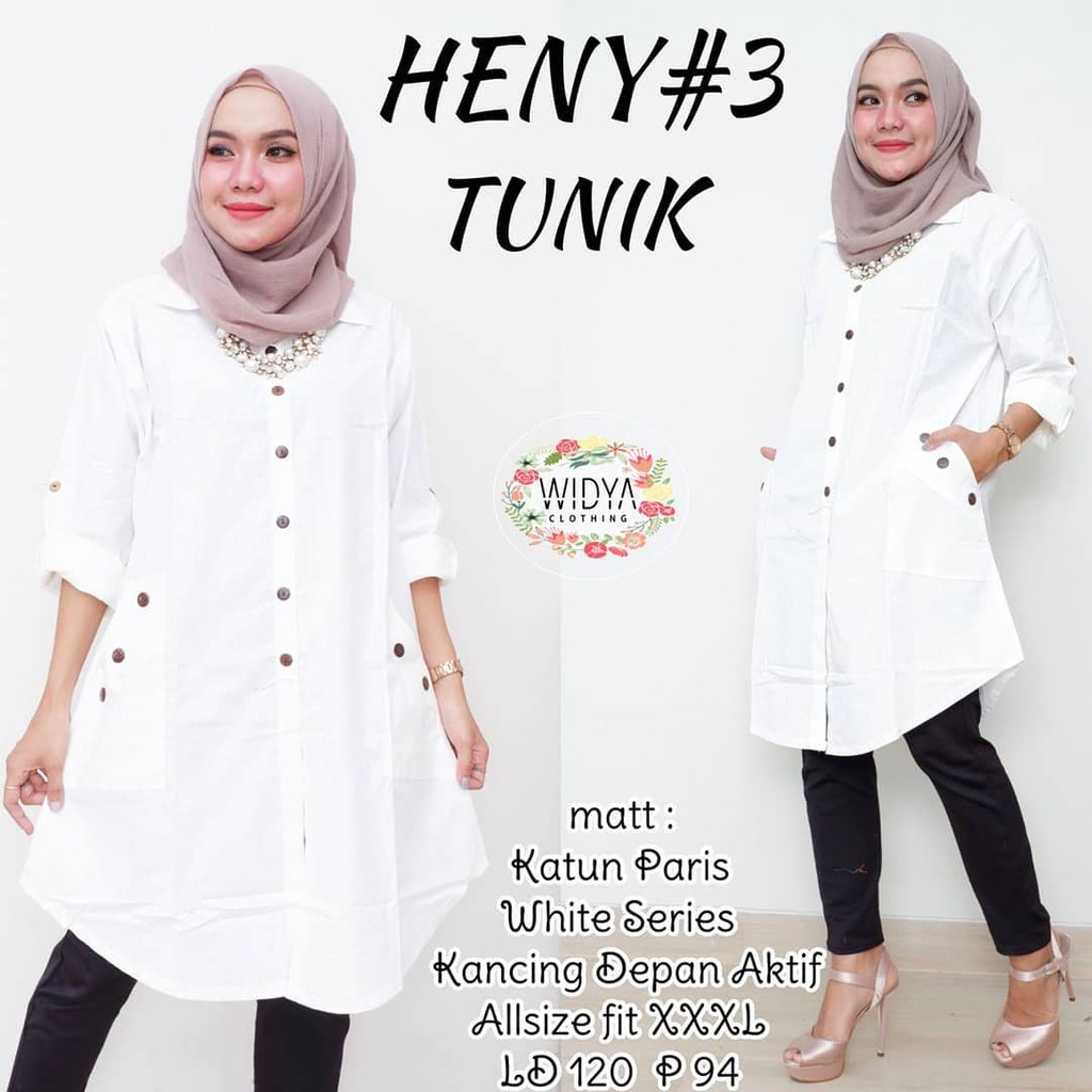 Baju Putih Tunik JUMBO Wanita Muslimah PUTIH HENY LD 120 Size XXL Baju Kerja Atasan Katun terbaru 20