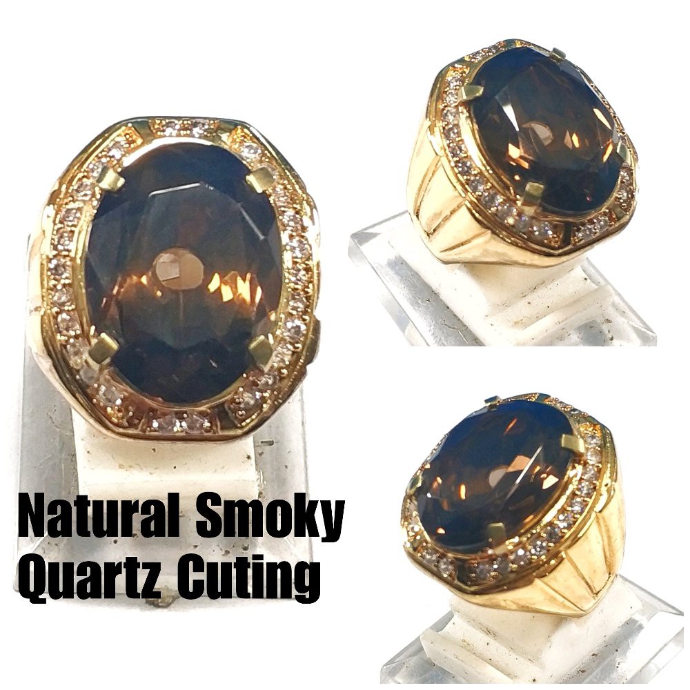 CINCIN BATU PERMATA NATURAL CUTING SMOKY QUARTZ MEWAH