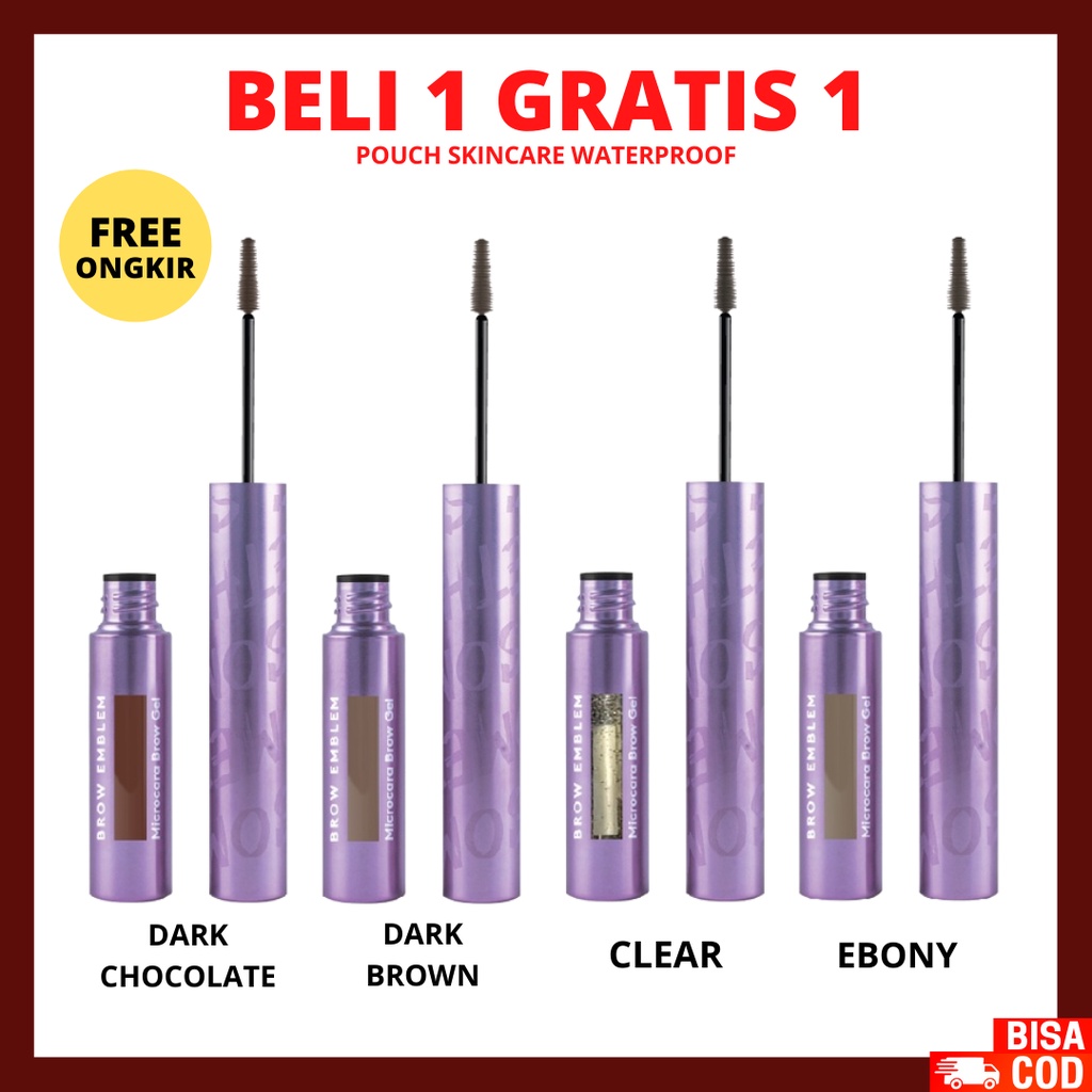 [ FREE GIFT ] SOMETHINC Brow Emblem Microcara Brow Gel Waterproof Dark Chocolate - Ebony - Dark Brown - Clear