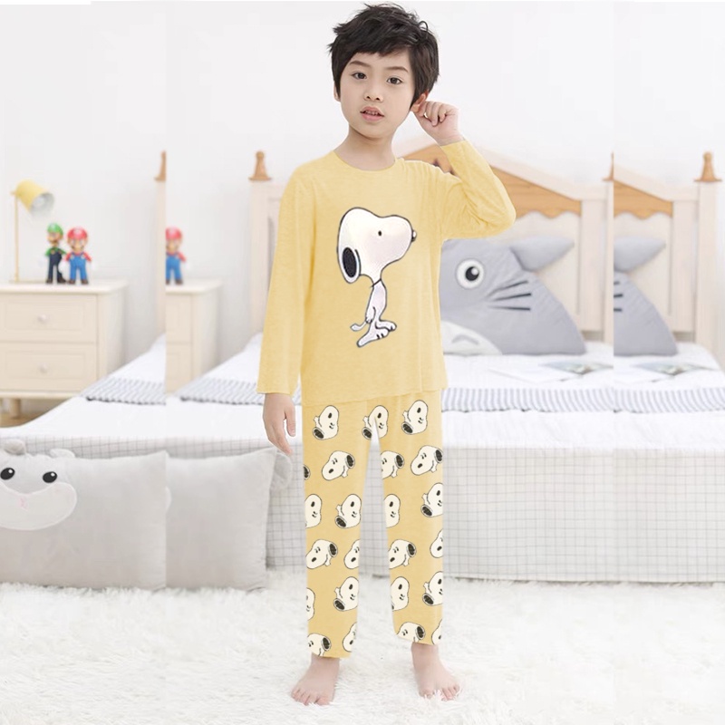 Baju Tidur Anak PP Perempuan dan Laki Usia 1 - 7 Tahun Stelan Celana Panjang Snoopy