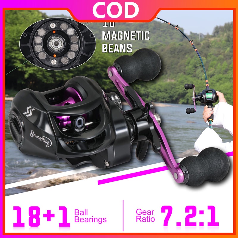 Sougayilang Gaya Baru Baitcasting Fishing Reel Pancing 18 + 1BB 7.2: 1 Rasio Gear Fishing Reel dengan EVA Handle Rill Pancing untuk Memancing Air Tawar