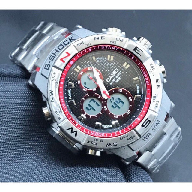 JAM TANGAN SPORT PRIA CASIO G SHOCK MTGS SILVER MERAH