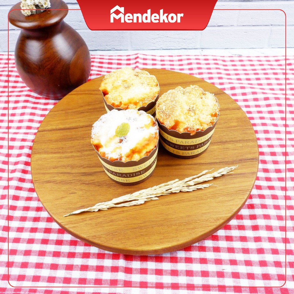 MENDEKOR Wawi | Nampan Piring Talenan Saji Kayu Jati Sushi Cake Berkaki Bulat