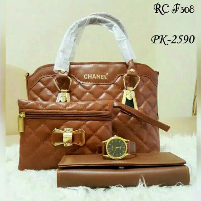 Tas Paket 3in1/Tas Selempang Wanita Adr Chanel Free Dompet Mini Size 21x10x26