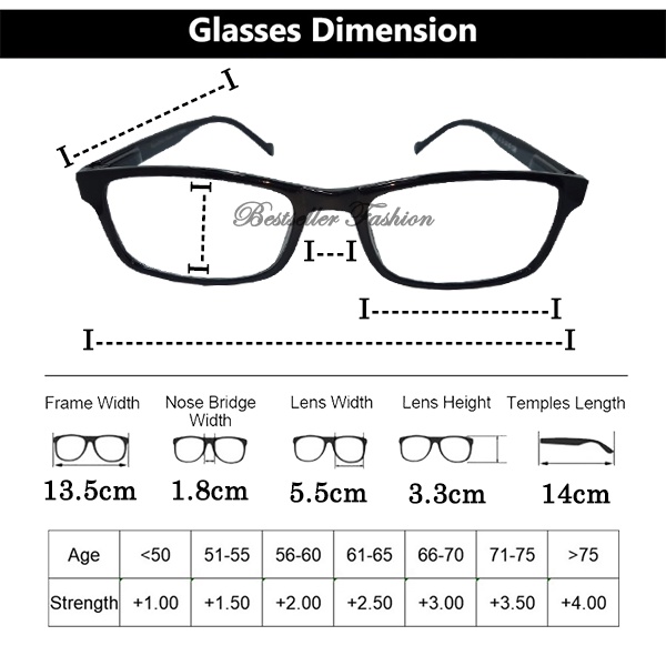 Kacamata Baca Plus (+) Uk. +1.00 s/d +4.00 Bingkai Hitam Persegi Panjang Kacamata Full Plus Rabun Dekat Unisex NOCASE