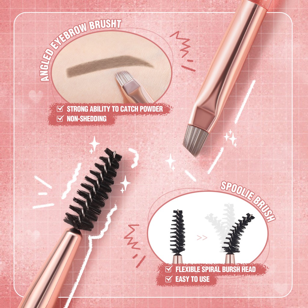 PINKFLASH Makeup Brush Eyebrow Eyeshadow Brush Professional Makeup Tool Spoolie Brush and Angled Brow Eyelash Precision Smudge Brush Eye Makeup