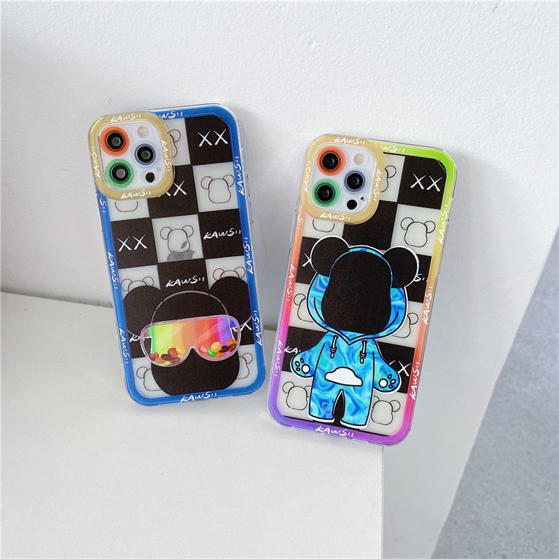 Jiugongge Violent bear Angel eyes Shockproof Straight Cube Case iPhone 12 Pro Max 11 8plus 7plus 6 6s Plus 7 8 XR X XS MAX SE 11Pro Max iPhone 12 Mini TPU Soft Casing