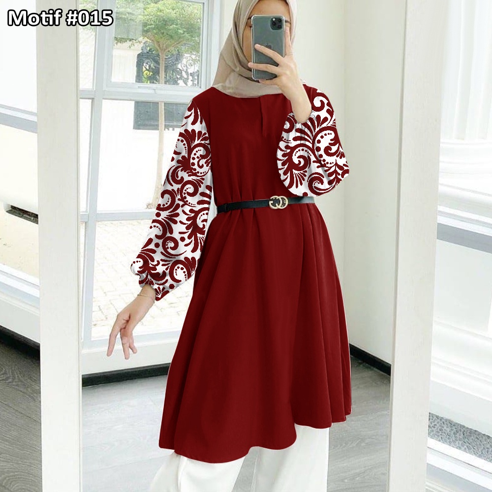 Tunik Jumbo - Gamis Wanita Kekinian - Baju Atasan Wanita - Bungaz Motif Gabungan - Lexoir-Bungaz 015 Maroon