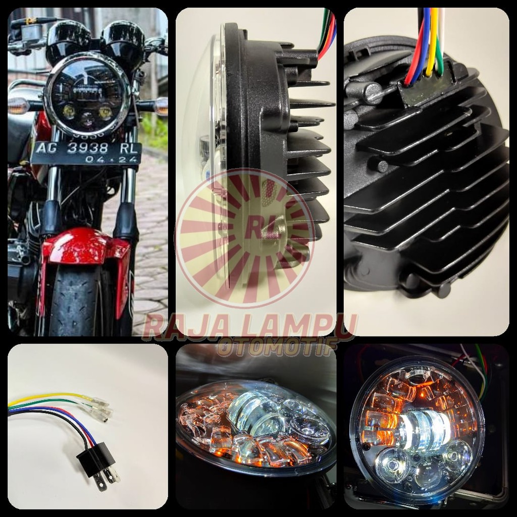 LAMPU DEPAN MOTOR DAYMAKER BULAT HEADLAMP HARLEY LED PREDATOR CB TIGER