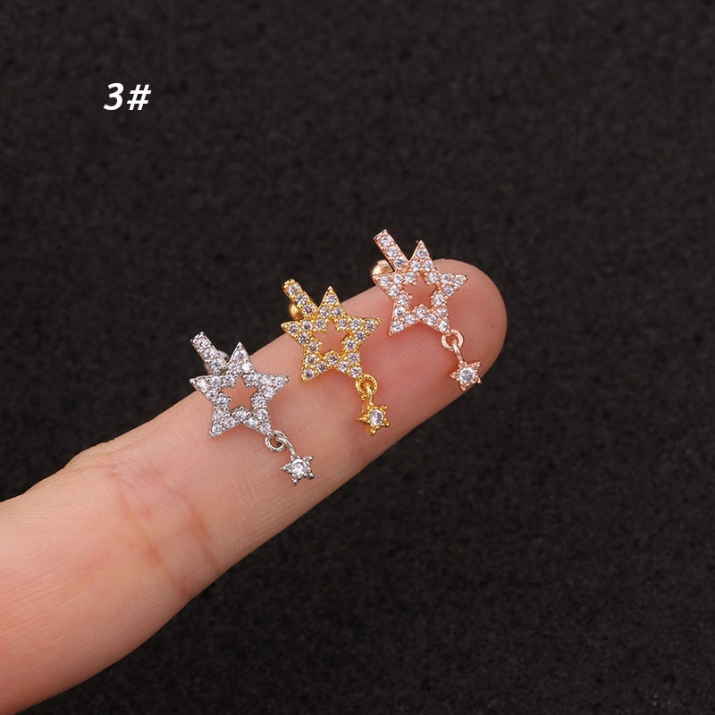 1Pc Newest Tree Star Zircon Pendant CZ Dangle Ear Piercing Jewelry Steel Barbell Daith Earrings Helix Cartilage Studs